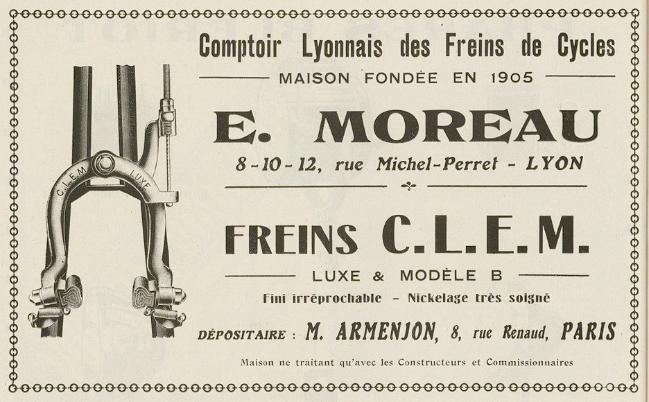 publicité Édouard Moreau, freins CLEM - 1922