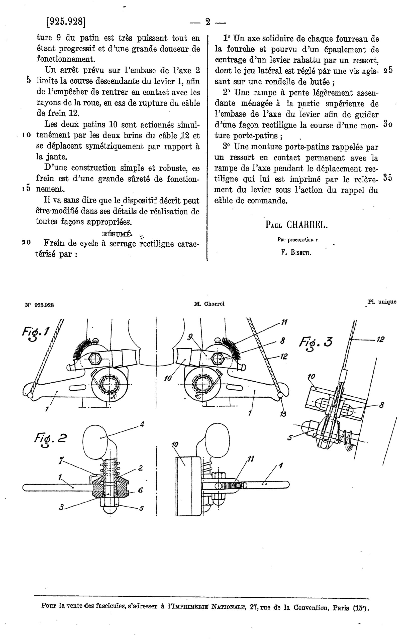 Brevet Paul Charrel n°925.928 sur les freins, publié le 17 septembre 1947_INPI page 2